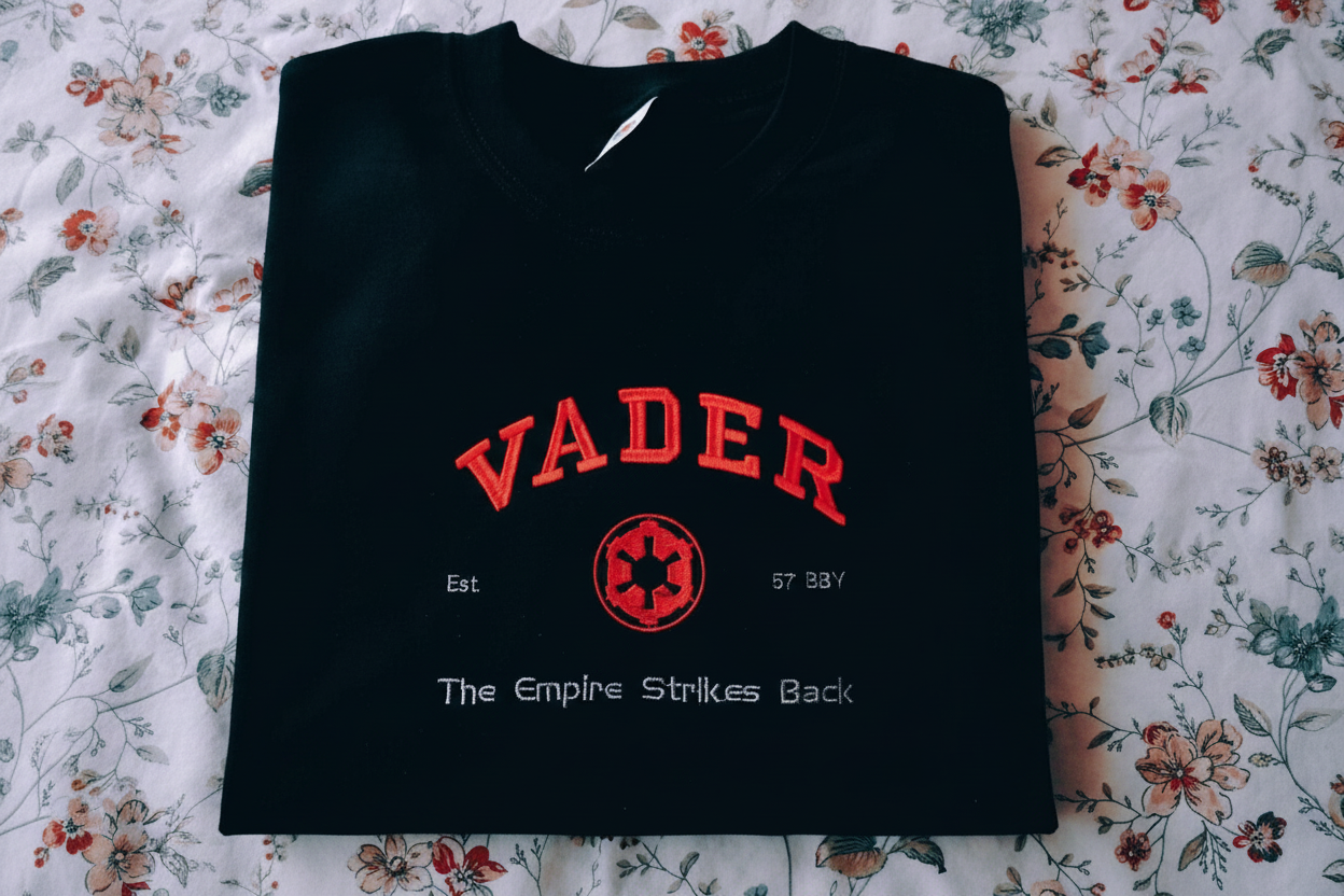 Dark Side Delight: Darth Vader Star Wars Sweatshirt, gemütliches besticktes „Imperium schlägt zurück“-Design