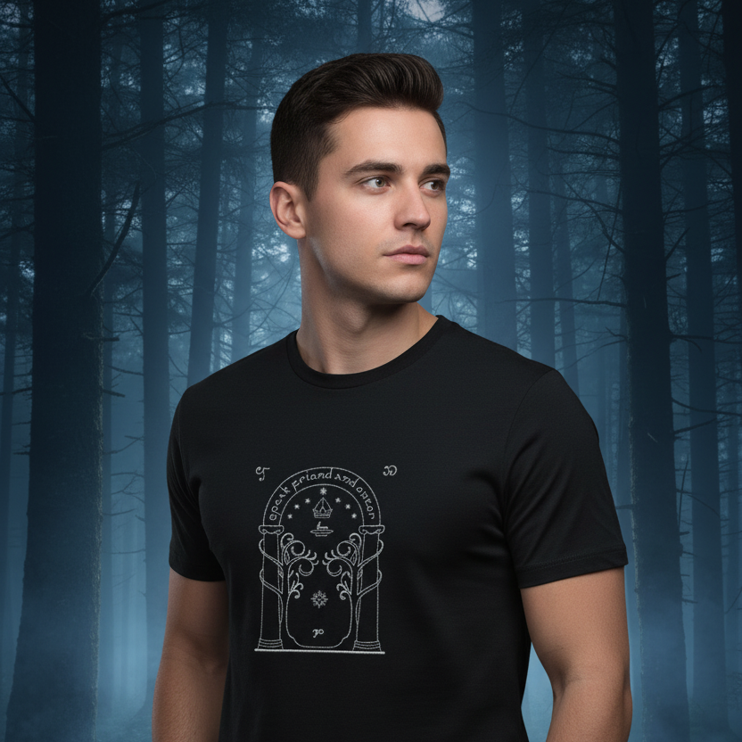 Besticktes T-Shirt Tor von Durin – Sag „Freund“ und tritt ein