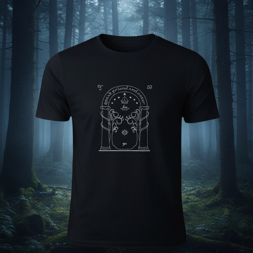 Besticktes T-Shirt Tor von Durin – Sag „Freund“ und tritt ein