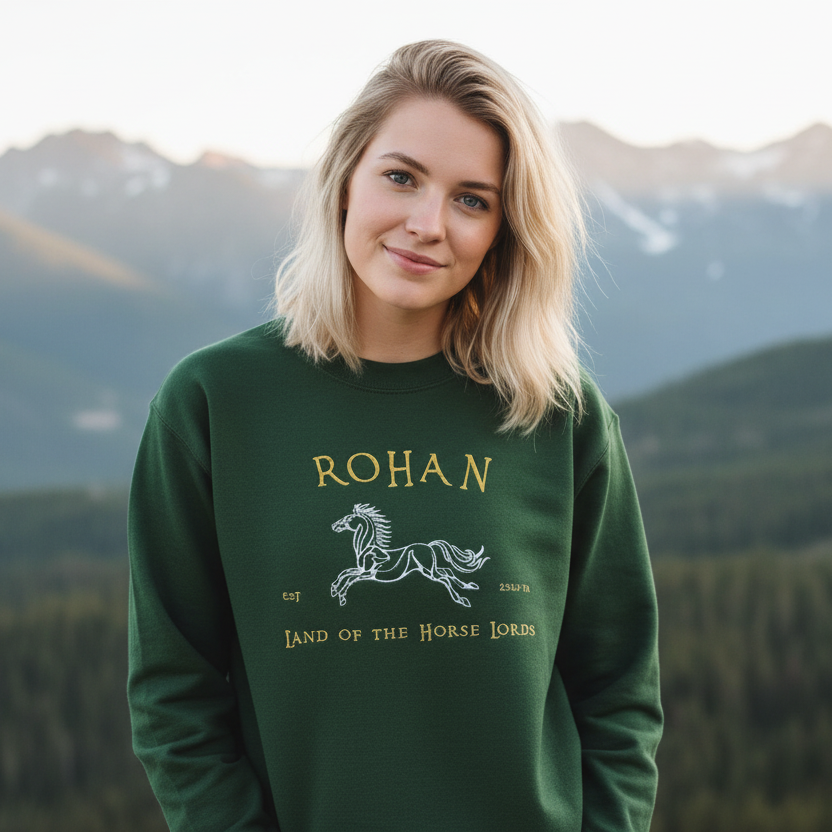 Rohan 🐴 – Sudadera bordada inspirada en los Rohirrim - Red Horizon Embroidery Rohan – Sudadera bordada inspirada en los Rohirrim
